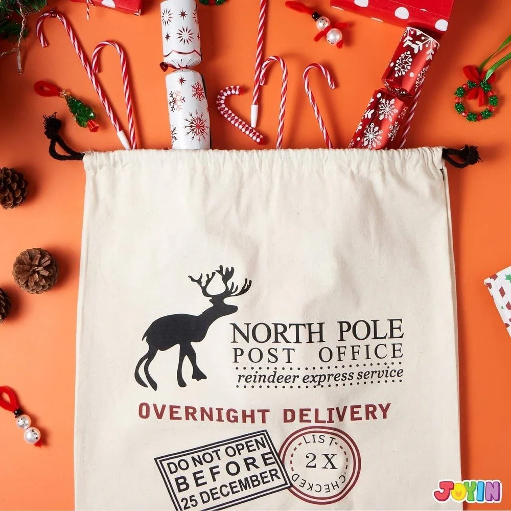 Joyin 3 Pack Christmas Santa Sacks Canvas Drawstring Gift Bags (26 x 19) New